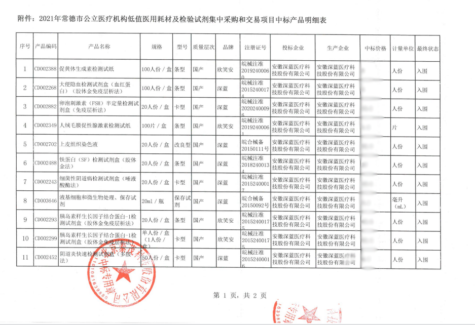 2021年常德市中标通知书-安徽深蓝医疗